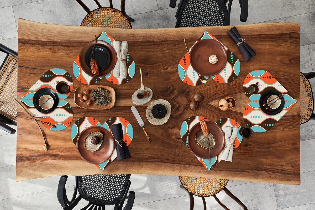 Onderleggers - Placemats - Placemats hartje - Retro - Cirkel - Design - 6 stuks
