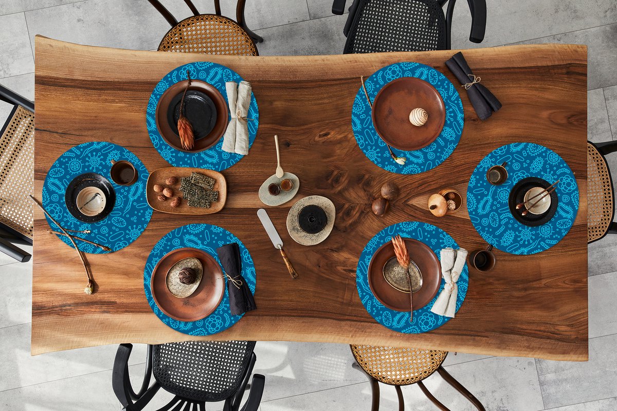 Ronde placemats - Onderlegger - Placemats rond - Blauw - Bacteriën - Virussen - Design - 6 stuks
