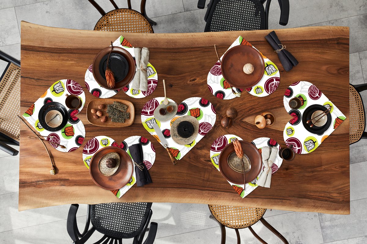 Onderleggers - Placemats - Placemats hartje - Tulp - Bloemen - Patronen - 8 stuks