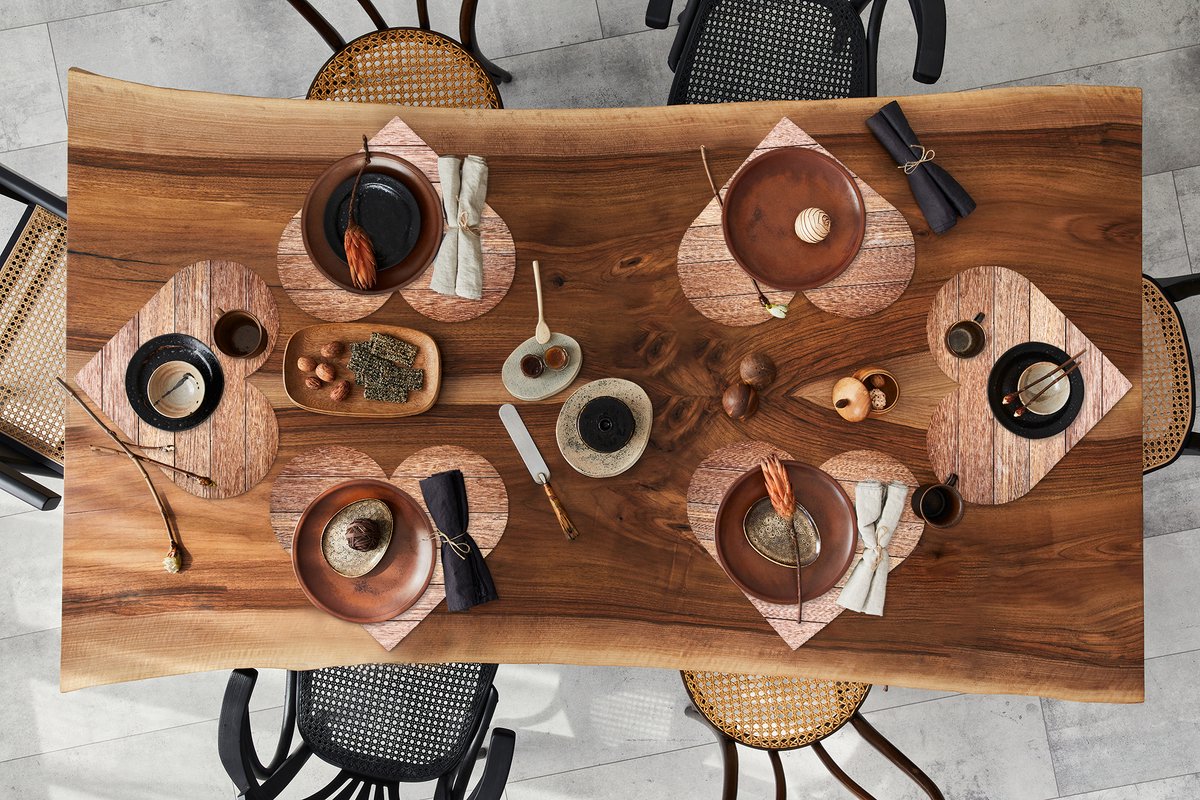 Onderleggers - Placemats - Placemats hartje - Eikenhout - Planken - Patronen - 6 stuks