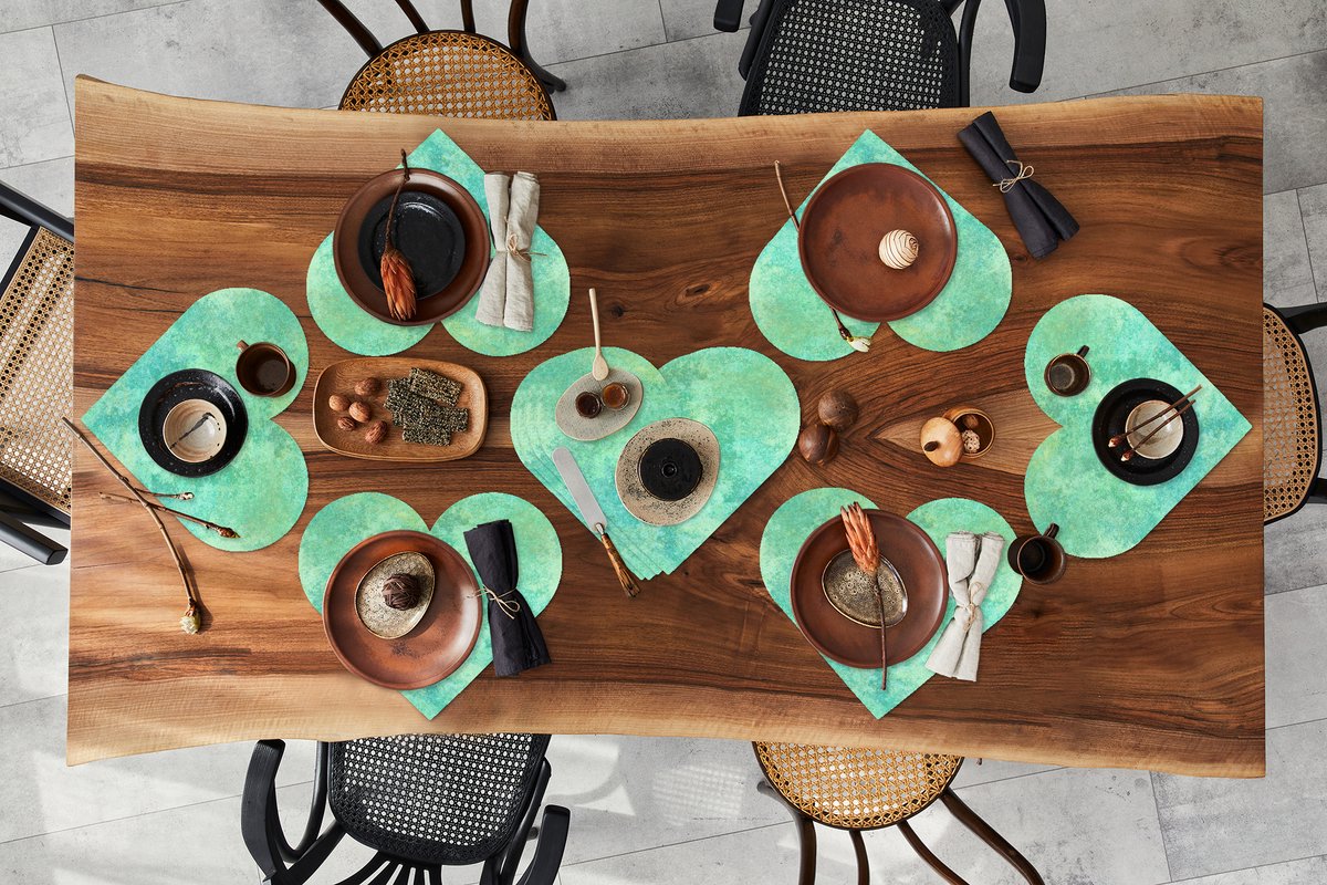 Onderleggers - Placemats - Placemats hartje - Verf - Turquoise - Patronen - 10 stuks