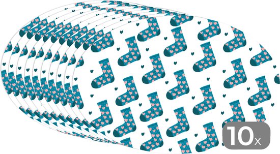 Napperons ovales - Sous-verres - Sets de table ovales - Chaussettes - Motifs - Hartjes - 10 pièces