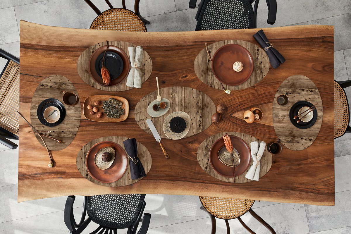 Placemats ovaal - Onderleggers - Ovale placemats - Eikenhout - Patronen - Planken - 10 stuks