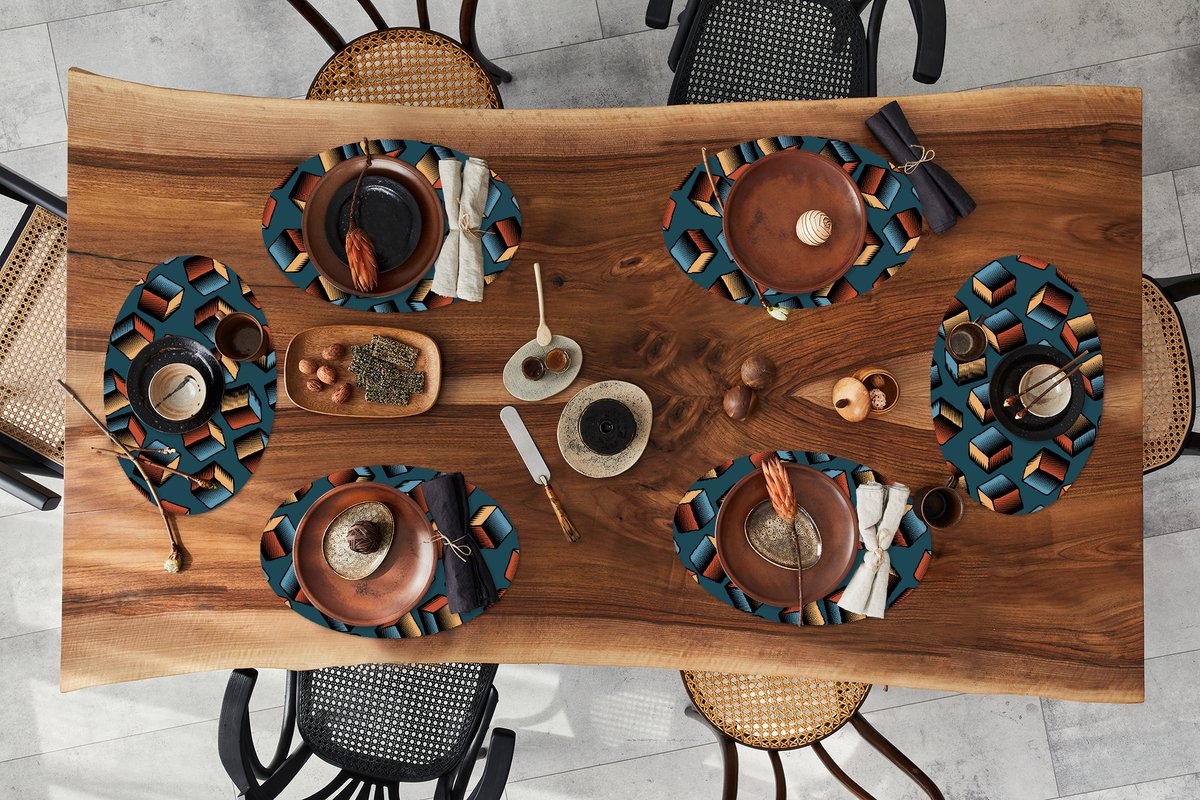 Placemats ovaal - Onderleggers - Ovale placemats - Patronen - Cube - 3D - 6 stuks