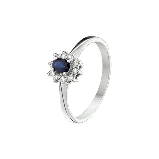 The Jewelry Collection Ring Saffier En Diamant 0.08 Ct. - Witgoud (14 Krt.)