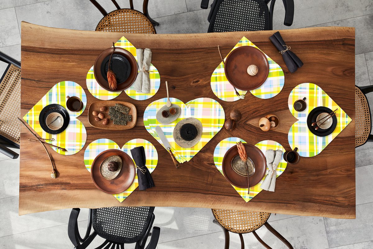 Onderleggers - Placemats - Placemats hartje - Geel - Patroon - Zomer - 10 stuks