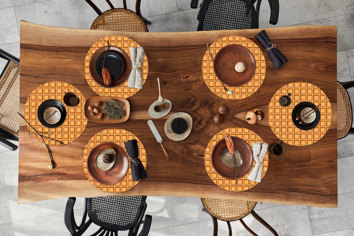 Ronde placemats - Onderlegger - Placemats rond - Wafel - Bruin - Structuur - Design - 6 stuks