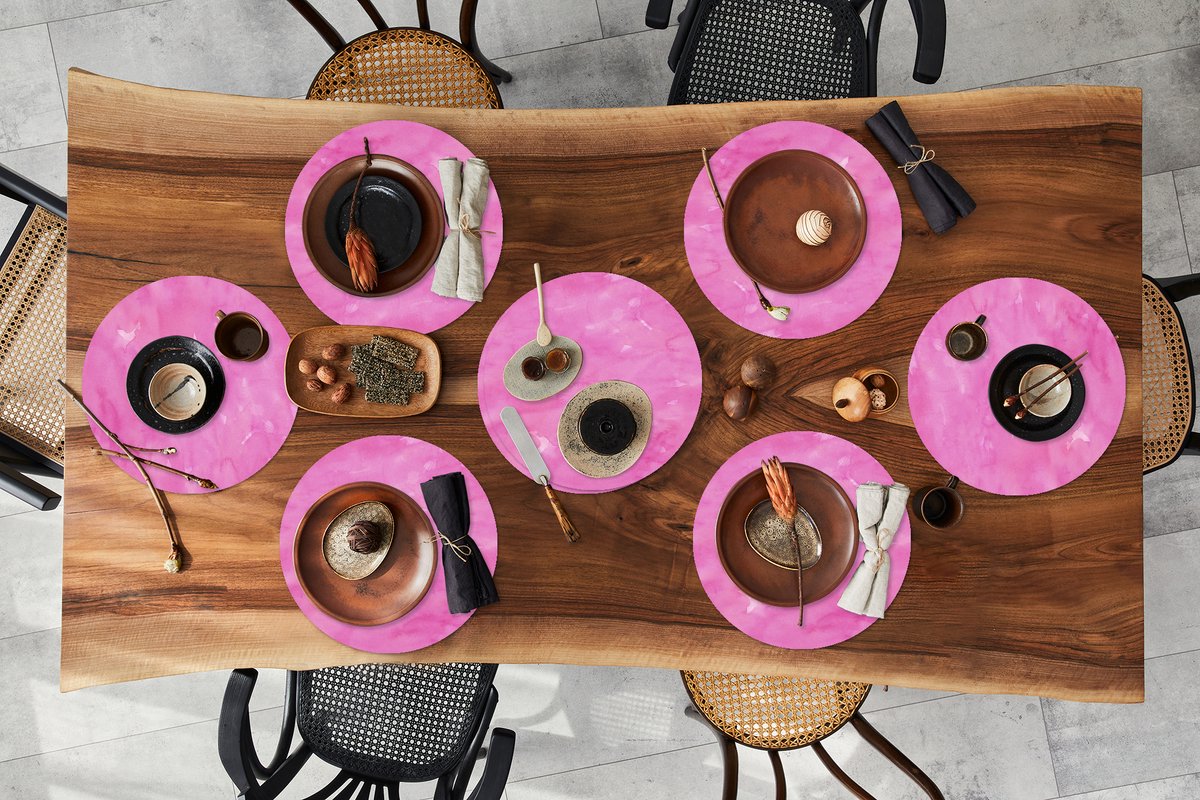 Ronde placemats - Onderlegger - Placemats rond - Waterverf - Roze - Patronen - 8 stuks