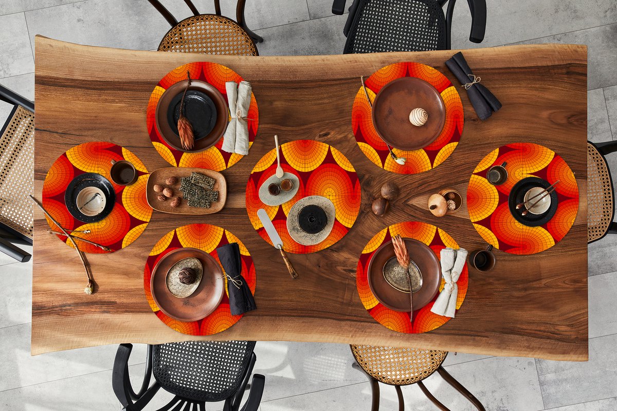 Ronde placemats - Onderlegger - Placemats rond - Design - Retro - Rood - Abstract - 8 stuks