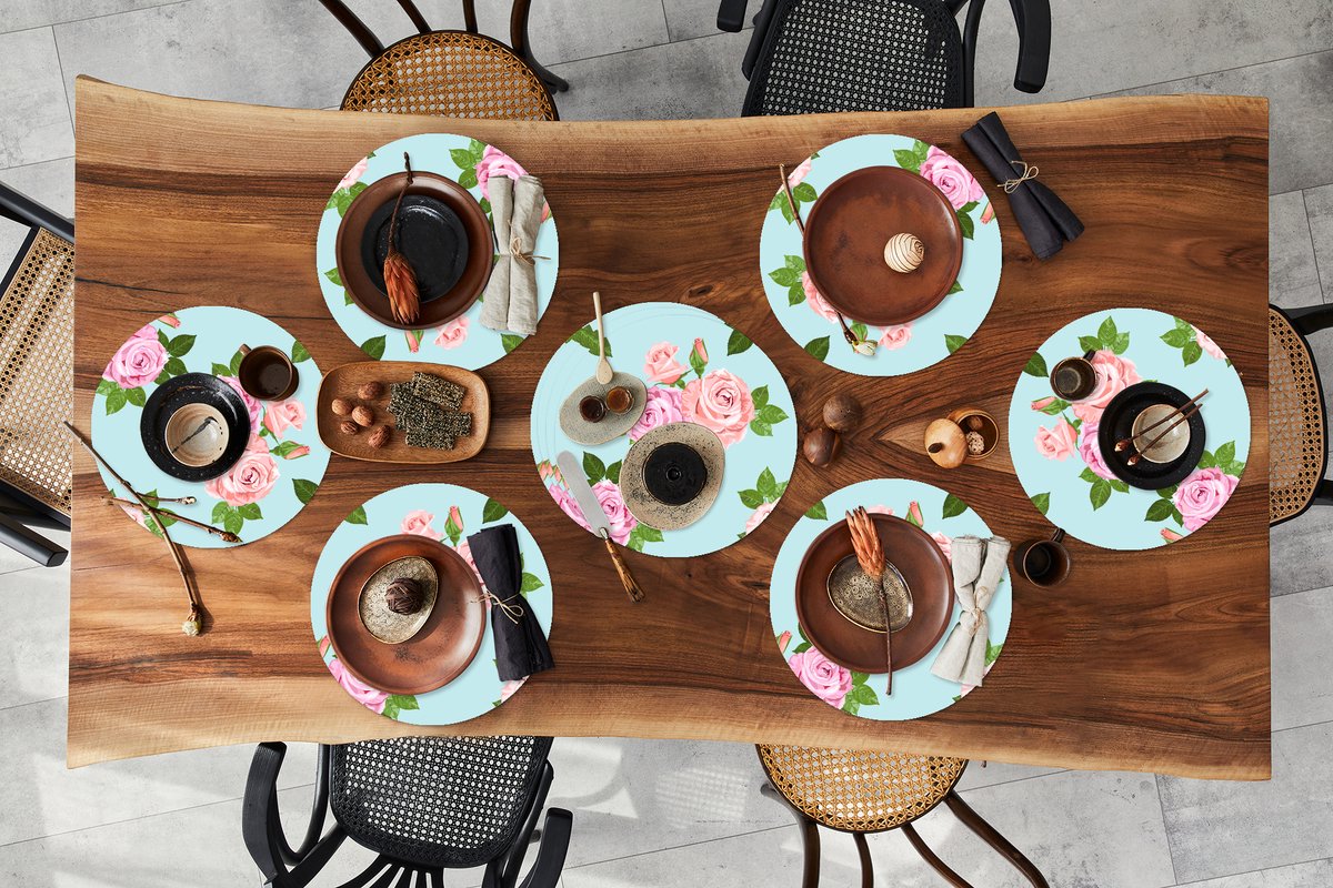 Ronde placemats - Onderlegger - Placemats rond - Rozen - Romantisch - Patronen - 10 stuks