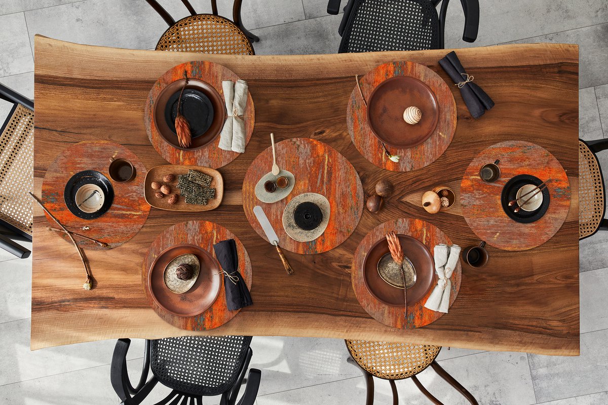 Ronde placemats - Onderlegger - Placemats rond - Rood - Oranje - Blauw - 10 stuks