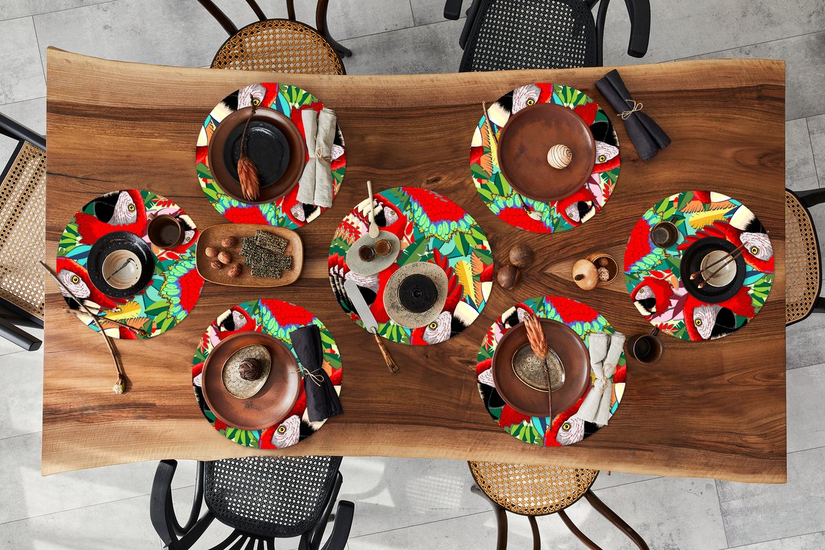 Ronde placemats - Onderlegger - Placemats rond - Jungle - Papegaai - Vogels - Design - 10 stuks