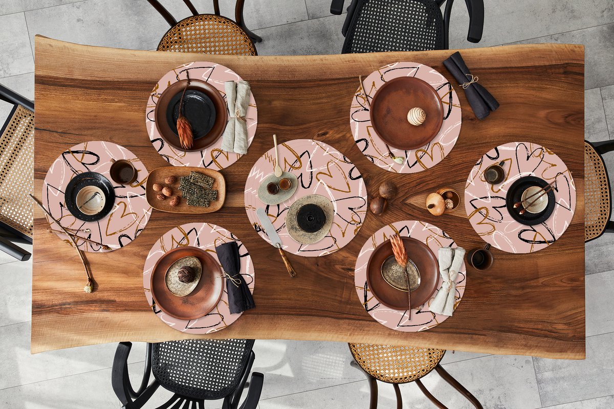 Ronde placemats - Onderlegger - Placemats rond - Valentijn cadeau - Hartjes - Patronen - 10 stuks