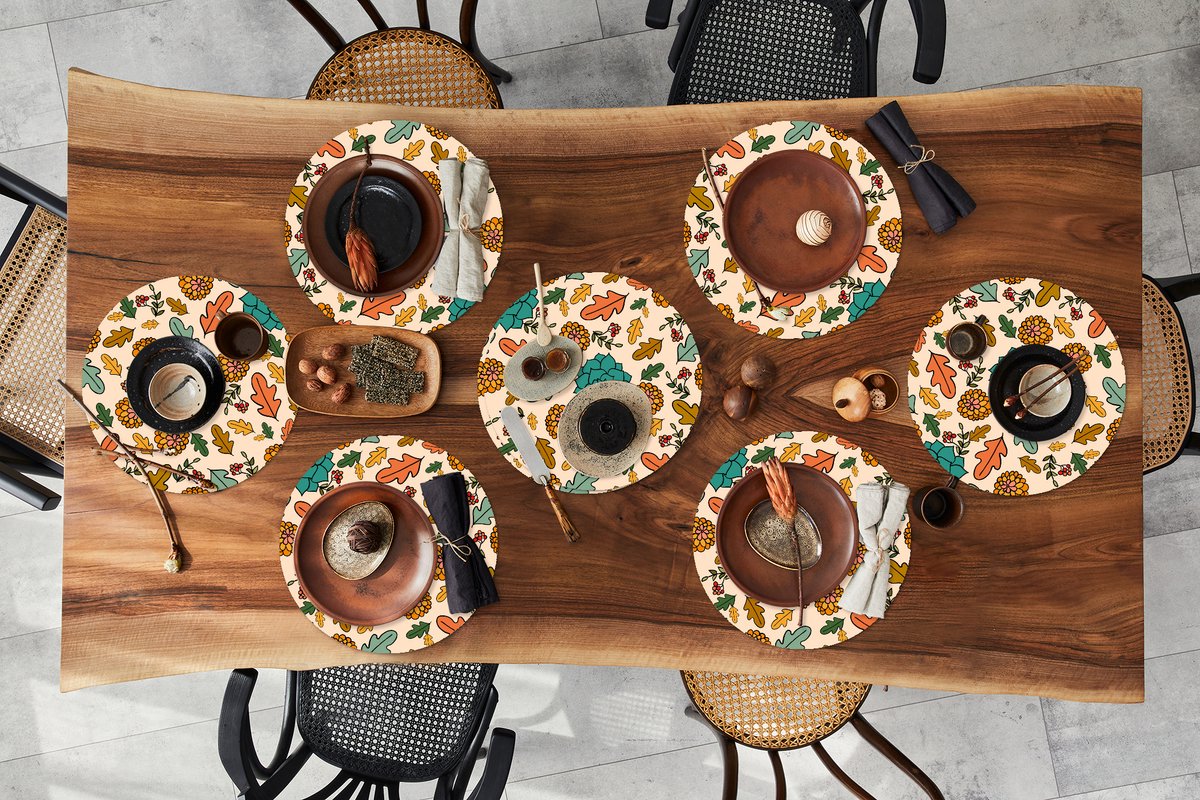 Ronde placemats - Onderlegger - Placemats rond - Herfst - Bloemen - Patronen - 8 stuks