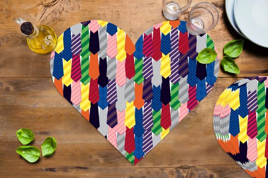 Dessous de verre - Napperons de table - Napperons de table coeur - Cravate - Arc-en-ciel - Motifs - 8 pièces