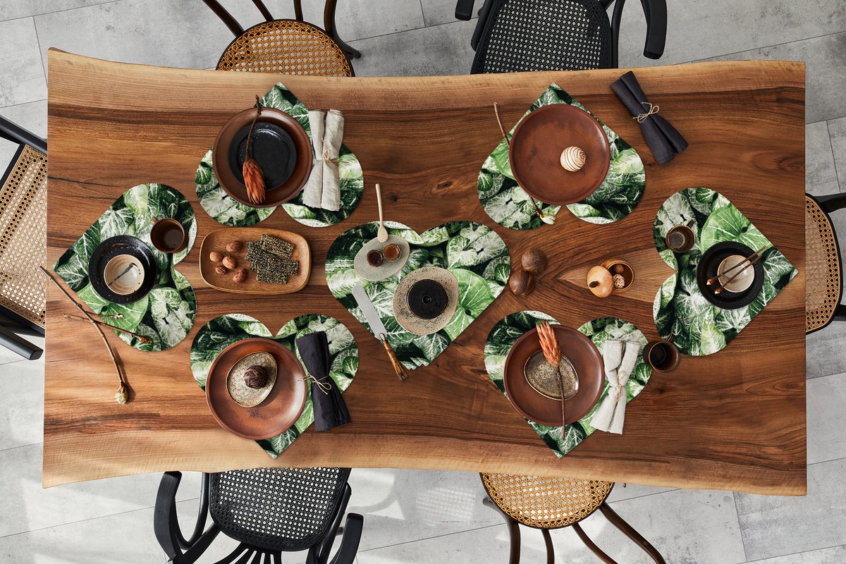 Onderleggers - Placemats - Placemats hartje - Bladeren - Planten - Groen - 10 stuks