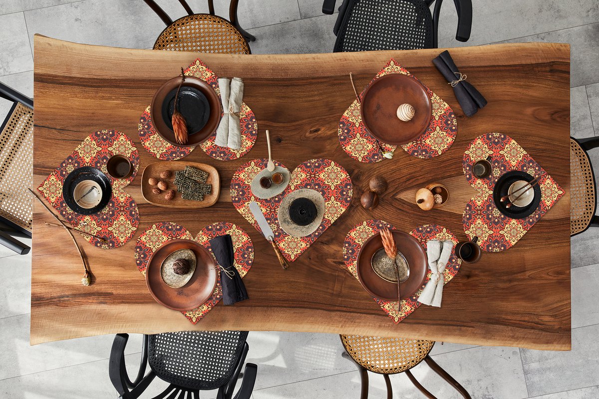 Onderleggers - Placemats - Placemats hartje - Mandala - Bloemen - Boho - Patronen - 8 stuks