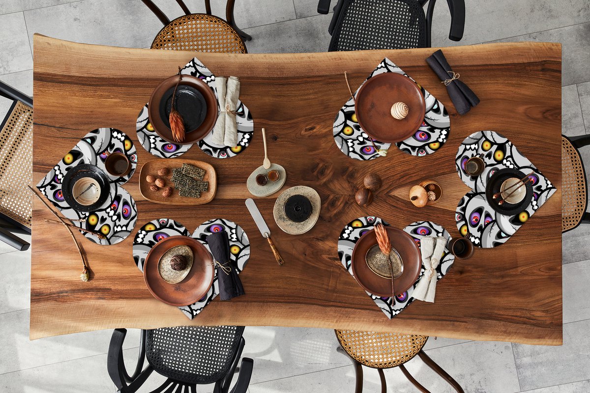 Onderleggers - Placemats - Placemats hartje - Schedel - Patroon - Ogen - 6 stuks