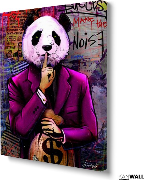 Luxe Canvas Schilderij Panda Thief | 100x150 | Woonkamer | Slaapkamer | Kantoor | Muziek | Design | Art | Modern | ** 2CM DIK! **
