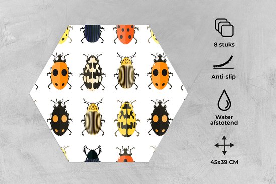 Napperons de table hexagon - Sets de table Sets de table - Set de table hexagone - Scarabée - Insectes - Design - 8 pièces