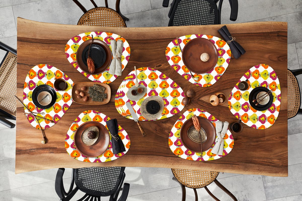 Placemat organisch - Placemats organic - Onderleggers - Retro - Design - Peer - Fruit - 10 stuks