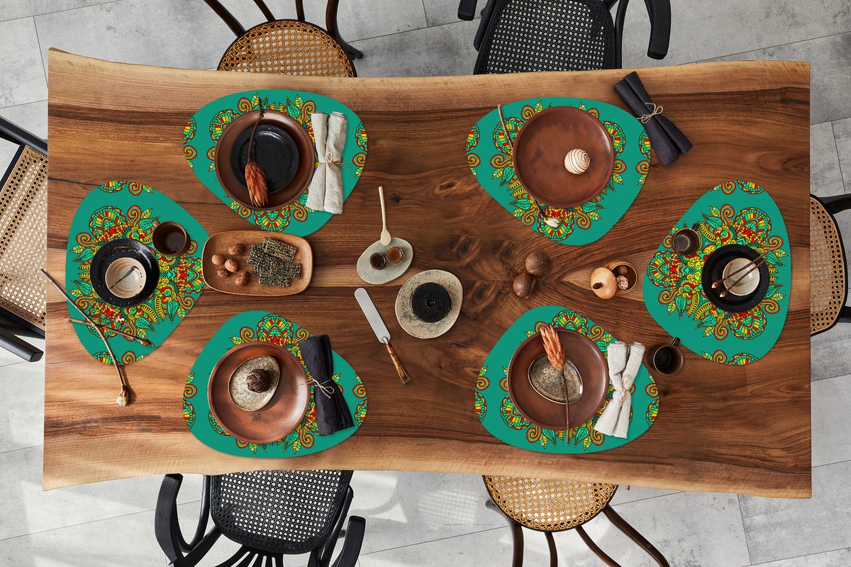 Placemat organisch - Placemats organic - Onderleggers - Patronen - Krullen - Folklore - 6 stuks