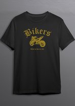 Vélo nu | chemise de motard | T-shirt noir | impression d'or | M