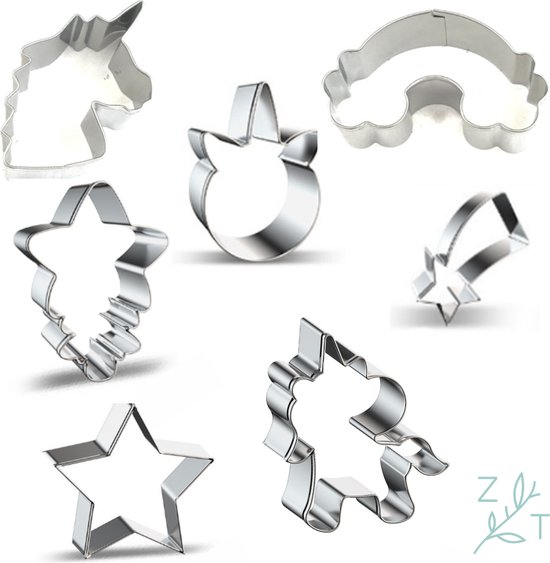 ZijTak - Uitsteekvorm - Eenhoorn - Unicorn - Vallende ster - Regenboog - Cookie cutter - Uitsteker - Koekjes - Deeg - Fondant voor Cake - Kinderbrooduitsnijders - Gebak - Brood - Toast - Groenten - Fruit - Dromen - Meiden - Roestvrij staal 7 stuks