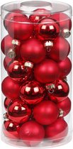 30x stuks kleine glazen kerstballen rood mix 4 cm - Kerstboomversiering/kerstversiering