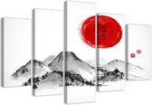 Trend24 - Canvas Schilderij - Zon Over Japan - Vijfluik - Landschappen - 100x70x2 cm - Rood