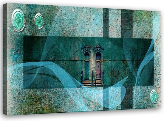 Trend24 - Canvas Schilderij - Mysterieus Venster - Schilderijen - Abstract - 90x60x2 cm - Groen