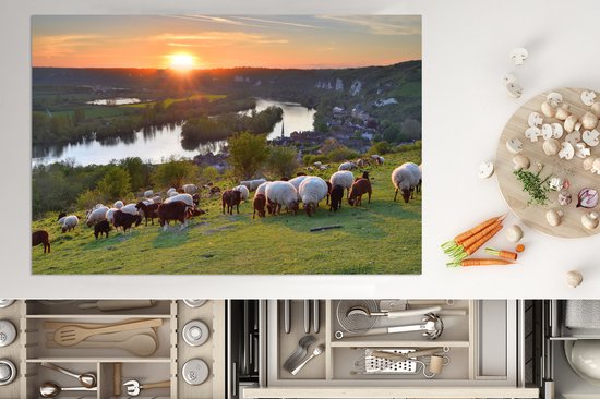 KitchenYeah® Inductie beschermer 81x52 cm - Zonsondergang in Normandië - Kookplaataccessoires - Afdekplaat voor kookplaat - Inductiebeschermer - Inductiemat - Inductieplaat mat