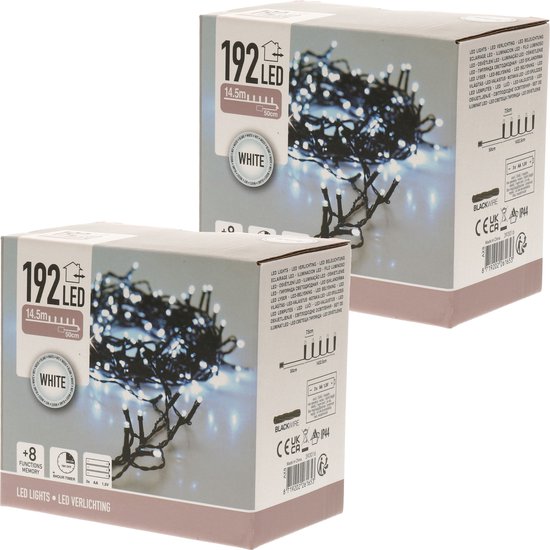 2x Kerstverlichting op batterij helder wit buiten 192 lampjes - Kerstlampjes/kerstlichtjes lichtsnoeren