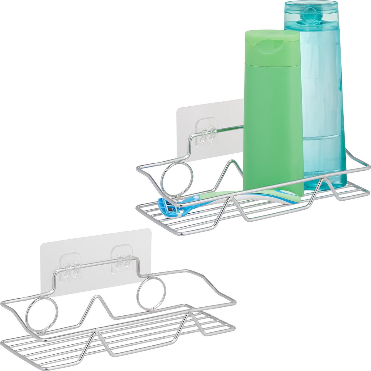 Relaxdays 2x doucherek zonder boren rvs shampoohouder douchecabine