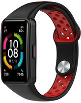Siliconen Smartwatch bandje - Geschikt voor Honor Band 6 sport bandje - zwart/rood - Strap-it Horlogeband / Polsband / Armband