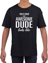 Awesome dude tekst zwart t-shirt  voor jongens - tekst shirt voor jongens 158/164