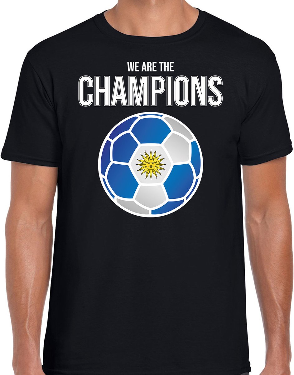 Uruguay WK supporter t-shirt - we are the champions met Uruguayaanse voetbal - zwart - heren - kleding / shirt S