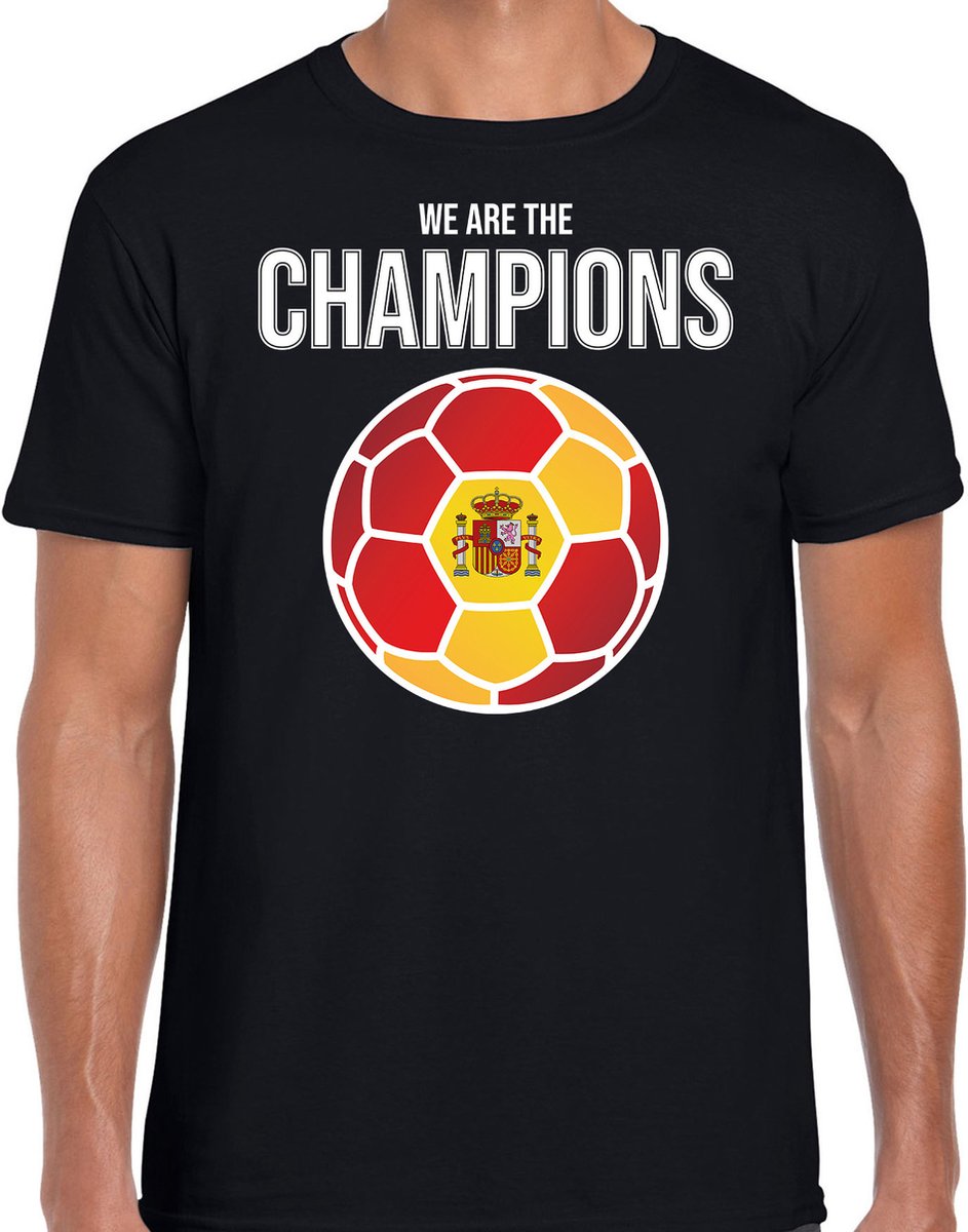 Spanje EK/ WK supporter t-shirt - we are the champions met Spaanse voetbal - zwart - heren - kleding / shirt XXL