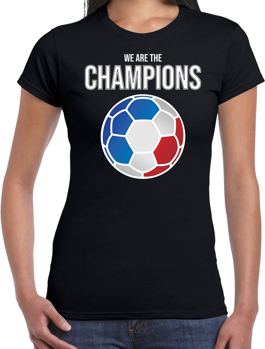 Tsjechie EK/ WK supporter t-shirt - we are the champions met Tsjechische voetbal - zwart - dames - kleding / shirt XL