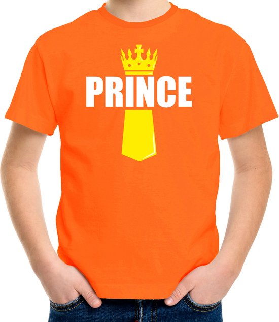 Koningsdag t-shirt Prince - met kroontje - oranje - kinderen - Kingsday outfit - kleding / shirts 110/116