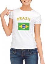 Wit dames t-shirt met vlag van Brazilie Xl