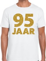 95 jaar goud glitter verjaardag t-shirt wit heren - verjaardag shirts XXL