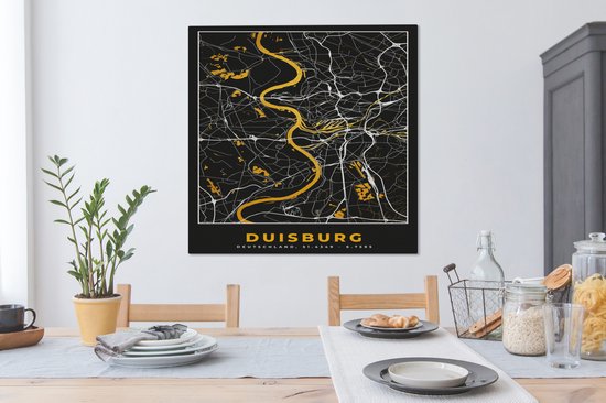 Peinture sur toile Duisburg - Allemagne - Plan de ville - Carte - Plan d'étage - Or - 90x90 cm - Décoration murale