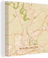 Canvas Schilderij Waiblingen - Plattegrond - Kaart - Vintage - Stadskaart - 90x90 cm - Wanddecoratie