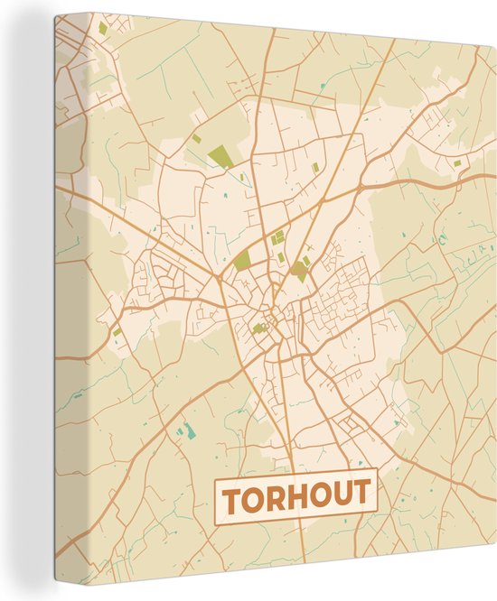 Peinture sur toile Torhout - Carte - Plan de la ville - Plan d'étage - Vintage - 20x20 cm - Décoration murale
