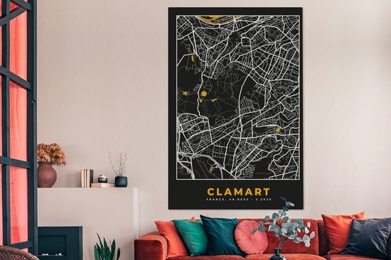 Canvas schilderij 120x180 cm - Wanddecoratie Frankrijk – Clamart – Stadskaart – Plattegrond – Kaart - Muurdecoratie woonkamer - Slaapkamer decoratie - Kamer accessoires - Schilderijen