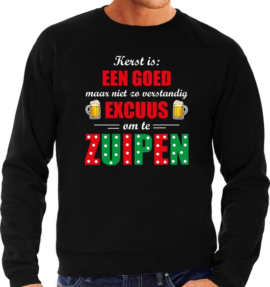 Grote maten Kerst goed excuus om te zuipen fout sweater - zwart - heren - Kerst trui / Kerst outfit / drank kersttrui XXXL