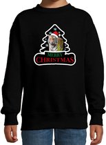 Dieren kersttrui tijger zwart kinderen - Foute tijgers kerstsweater jongen/ meisjes - Kerst outfit dieren liefhebber 134/146