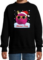 Foute kersttrui / sweater Christmas party coole stoere kerstbal - zwart voor meisjes - kerstkleding / christmas outfit 110/116