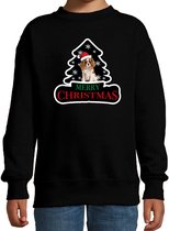 Dieren kersttrui spaniel zwart kinderen - Foute honden kerstsweater jongen/ meisjes - Kerst outfit dieren liefhebber 122/128